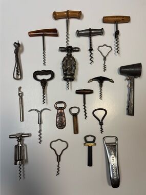 Lot of 20 Antique Corkscrews Wooden & Metal Handled Bottle & Wine Openers